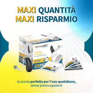 Scatola da 200 Salviette Detergenti Igienizzanti Salviettine per Apparecchi Acustici, Smartphone ed Occhiali